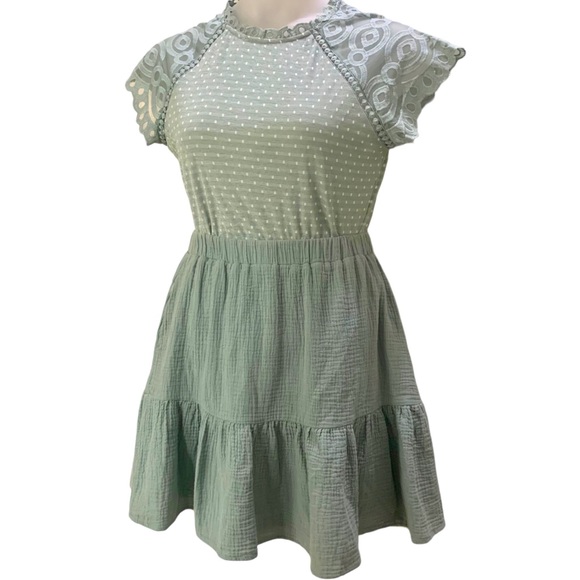 Shop tiered skirt, sage‎ green, cotton, fully lined, L, hits above knee.. - Picture 2 of 8